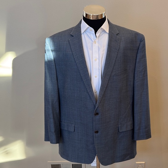Lauren Ralph Lauren mens 52R blue plaid silk wool blend 2-button jacket EUC - Picture 1 of 6